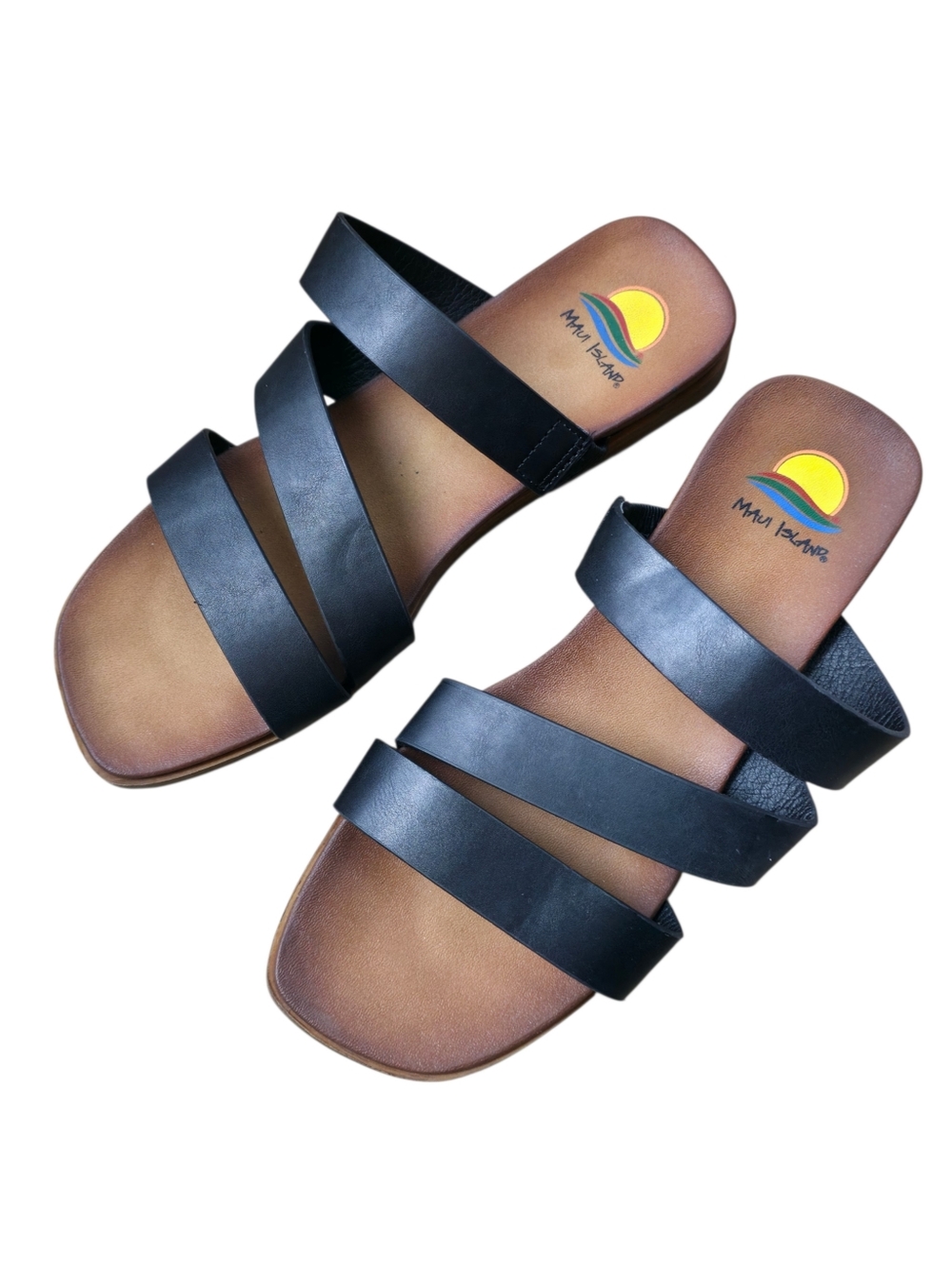 Minimalist Black Strappy Kona Sandals Womens 8 Flat Slide Casual Maui Island